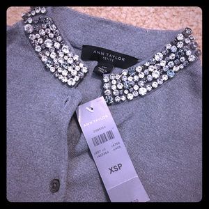 Ann Taylor NWT Embellished Collar Cardigan Gray